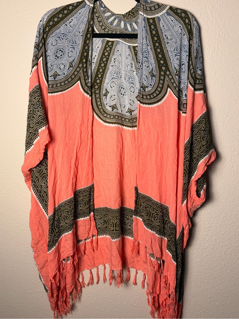 Women's Coral Boho Fringe Kimono Top